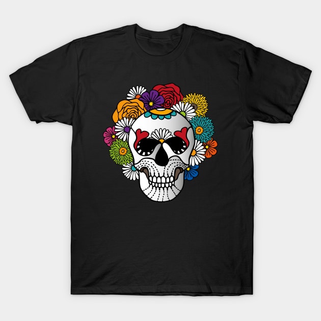 Dark Curly Sugar Skull T-Shirt by majoihart
